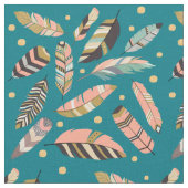Tissu Boho Feather Motif sur Turquoise (Fermer)