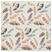 Tissu Boho Feaths Motif sur blanc (Échantillon)
