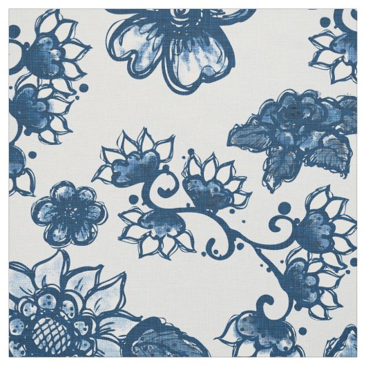 Tissu Boho Floral Classique Bleu (Échantillon)