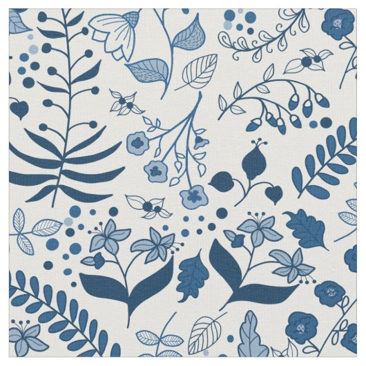Tissu Boho Florals Classique Blues et Blanc (Fermer)