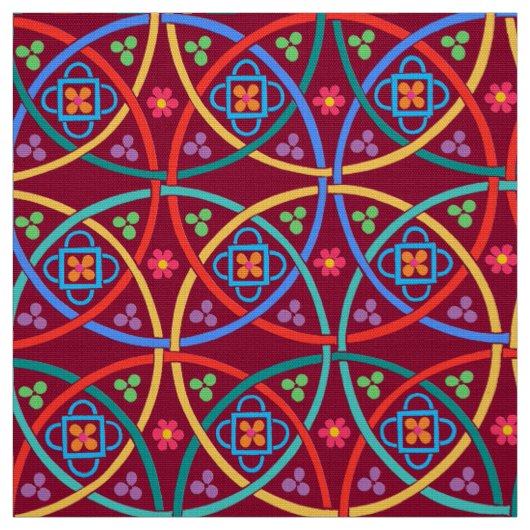Tissu Boho Flower Power sur Deep Magenta (Échantillon)