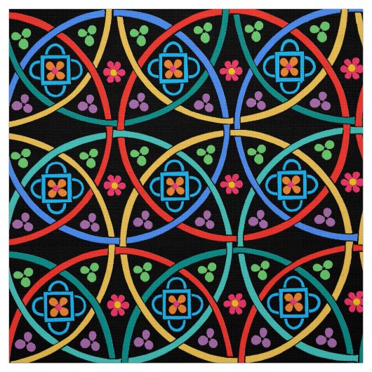 Tissu Boho flower power sur le noir (Échantillon)