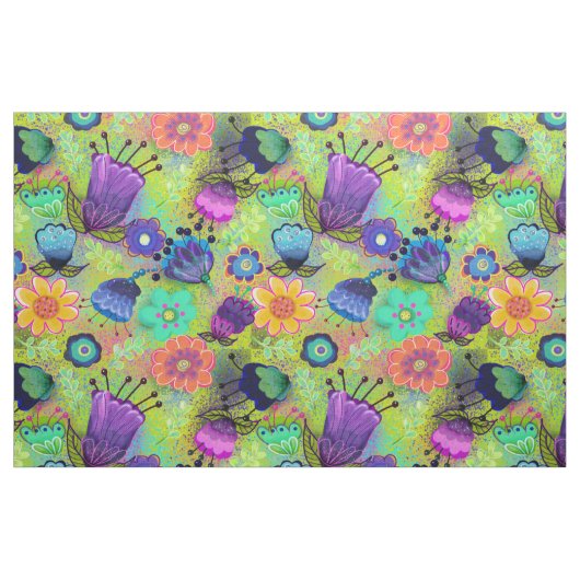 Tissu Boho Flowers sur Peridot Green (Fat Quarter)