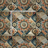 Tissu Boho Mandala Floral Art Moderne dans les tons Terr (Carreau)
