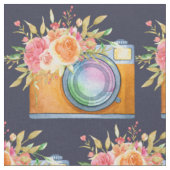 Tissu Boho Orange Camera & Fleurs Motif d'aquarelle (Fermer)