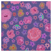 Tissu Boho rose et violet Fleurs belle (Échantillon)