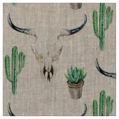 Tissu Boho Rustique Crâne Motif Cactus (Fermer)