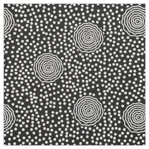 Tissu BOJANGLES, CRU, RÉTROS POINTS : BLANC sur le NOIR