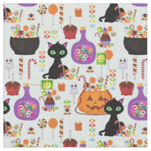Tissu bonbons d'Halloween chat noir sucreries pommes car