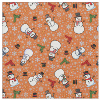 Tissu Bonhommes de neige et flocons de neige sur orange
