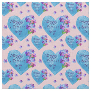 Tissu Bonne fête des mères Coeurs bleus Floral sur rose 
