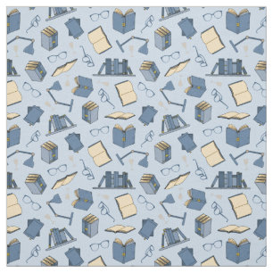 Tissu Book Lover Bookworm Blue Books and Reading Glasses