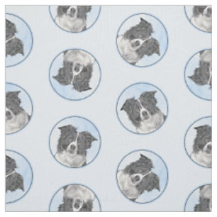 Tissu Bordure Collie Peinture Rough Noir & Blanc Chien A