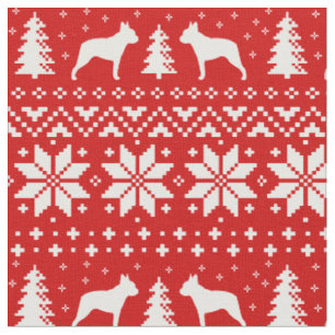 Tissu Boston Terrier Silhouettes Chiens Noël