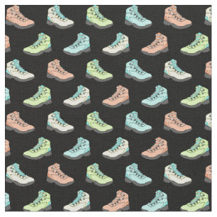 Tissu Bottes Randonnées Pastel sur motif noir
