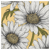 Tissu Bouches blanches, fleurs sauvages sur jaune (Fermer)