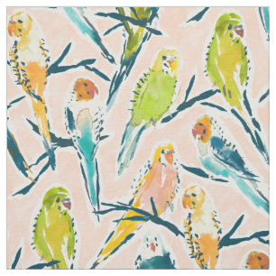 Tissu BOUDGIES BOUNTIFIÉES Peach Aquarelle Parakee