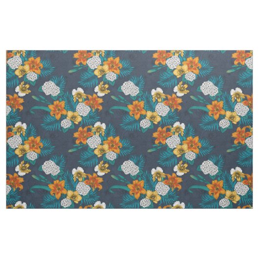 Tissu Bouquet tropical sur bleu (Fat Quarter)
