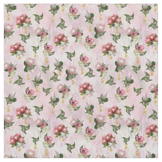 Tissu Bouquets de fleurs Fuchsia Protea avec feuilles de (Fermer)