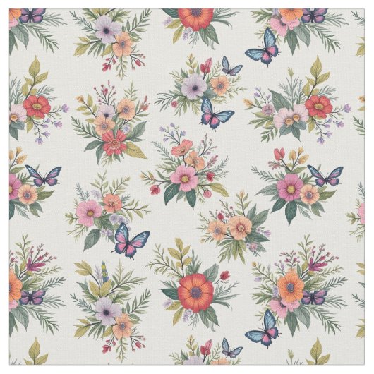 Tissu Bouquets et Papillons (Fermer)