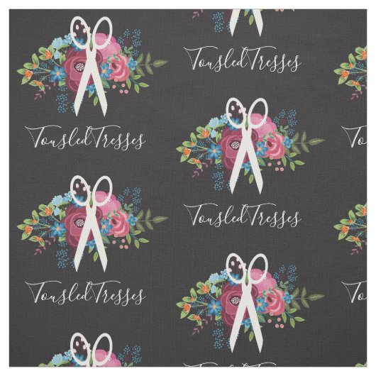 Tissu Bourgogne rose Roses ciseaux blancs Salon de coiff (Échantillon)