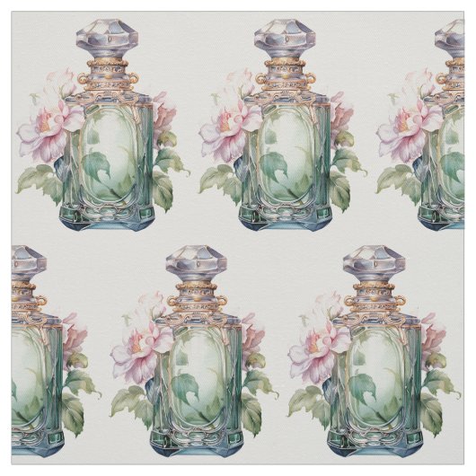 Tissu Bouteille de parfum Art Déco Opulence Vert (Échantillon)