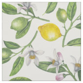Tissu Branches de citron avec fleurs et fruits sur blanc (Échantillon)