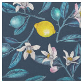Tissu Branches de citron avec fleurs et fruits sur le bl (Fermer)