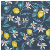 Tissu Branches de citron avec fleurs et fruits sur le bl (Échantillon)