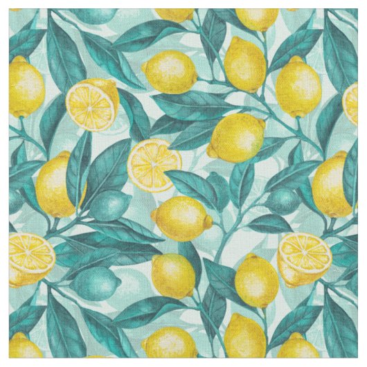 Tissu Branches de citron bleu et jaune (Fermer)