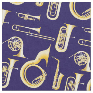 Tissu Brass Instruments Musique de bande Décor Bleu