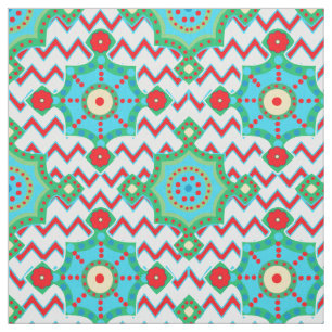 Tissu Bright Boho   Aqua et Red Chevron