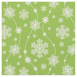 Tissu Bright Lime Green Winter White Snowflake Motif