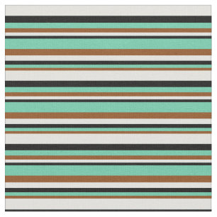 Tissu Brown, Aquamarine, Noir & Clair Cyan Coloré