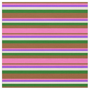 Tissu Brown, Rose Chaud, Violet, Bisque & Vert foncé