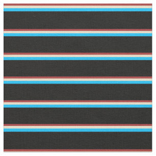 Tissu Brown, Tan, Deep Sky Blue & Black Motif