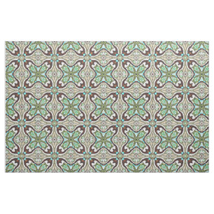 Tissu Brown Turquoise Bleu Retro Nouveau Déco Motif