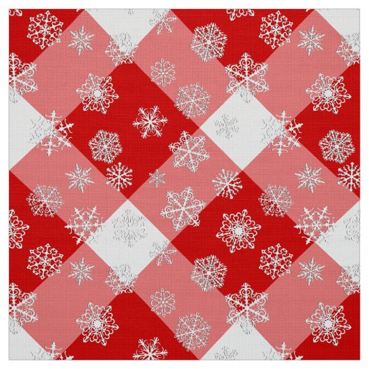 Tissu Buffle rouge et blanc planté avec des flocons de n (Échantillon)