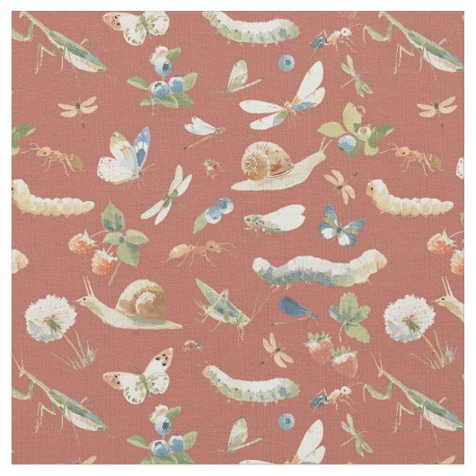 Tissu Bugs lover - summer picnic with Insects Rust (Fermer)