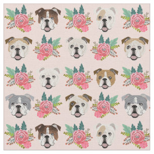 Tissu Bulldogs anglais floral rose