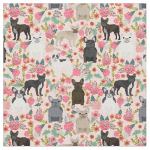 Tissu Bulldogs français rose vintage floral