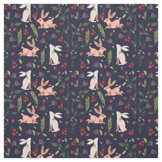 Tissu Bunnies d'art populaire scandinave (Échantillon)