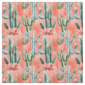 Tissu Cactus aquarelle sur le corail (Échantillon)