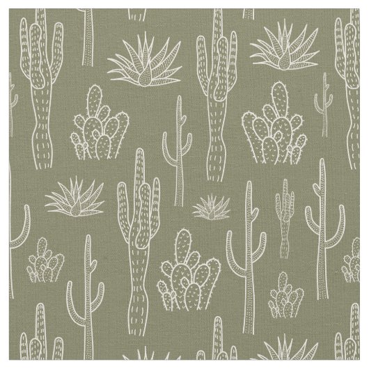 Tissu Cactus Boho Ouest Sud Neutre Vert Mousse (Fermer)