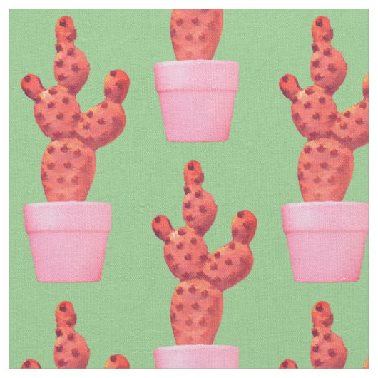 Tissu Cactus Cute Green Pop Art Moderne (Fermer)