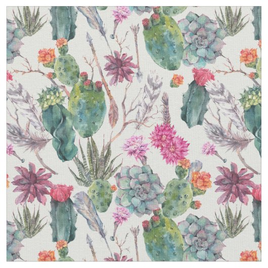 Tissu Cactus exotique d'aquarelle de Boho et motif (Fermer)