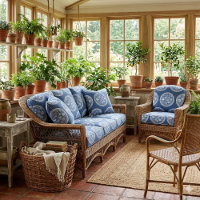 Cadre circulaire toile de Jouy bleue et blanche fr