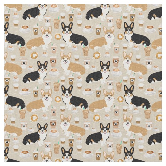 Tissu Café de corgi - chiens de corgi de cardigan (Fermer)
