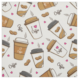 Tissu Cafés, Fèves de café, Amateur de café, Coeurs
