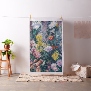 Tissu Caillebotte - Chrysanthèmes blanc et jaune